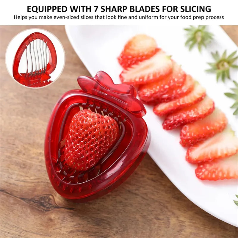 Red Strawberry Slicer Plastic Fruit Carving Tools Salad Cutter Berry